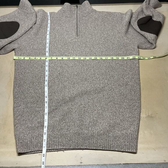 Warren & Parker Mens 1/4 Zip Sweater Size XXL Lambswool Nylon Elbow Patches Tan - Picture 10 of 12